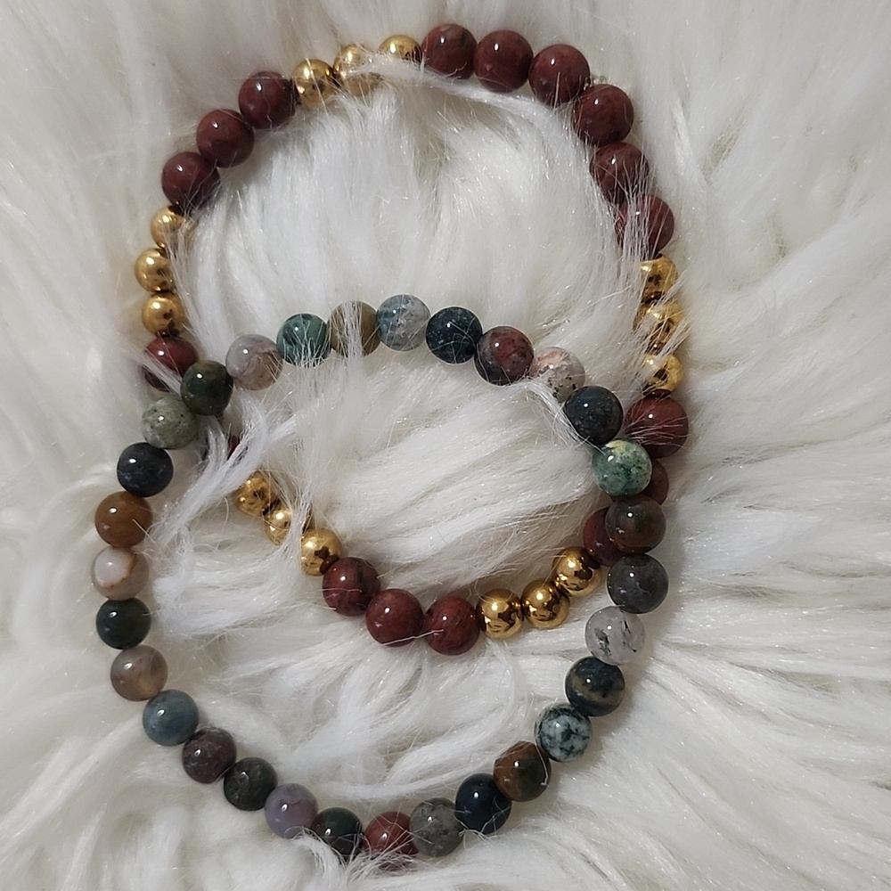 Elegant Multicolor Red Sesame Jasper & Indian Agate Natural Stone Bracelet